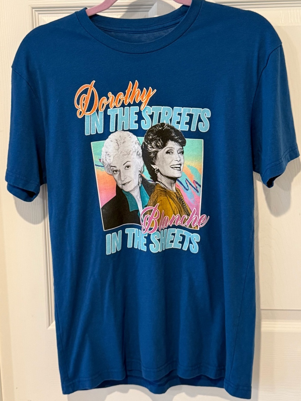 Golden Girls Sz M Dorothy In The Streets Blanche In The Sheets Graphic Tee Blue
